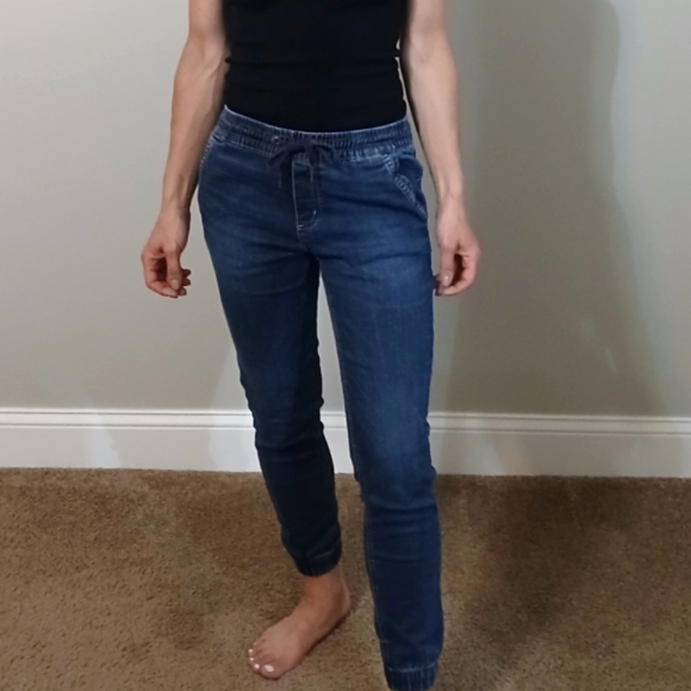 Drawstring Jean Joggers with Stretch Fit